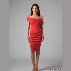 Women's Romance Dress Size 8 Red Off The Shoulder Bodycon Midi